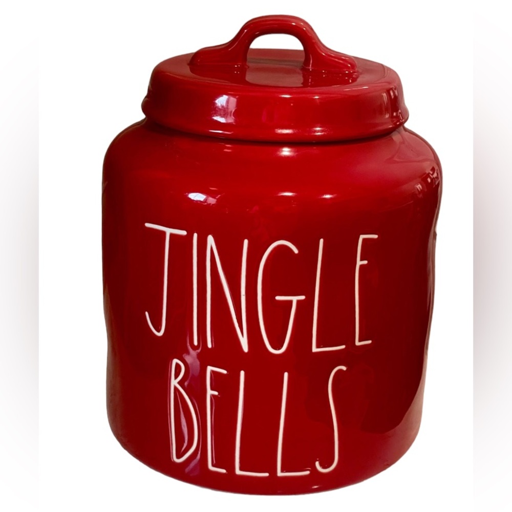 Rae Dunn Jingle Bells Christmas chubby canister cookie jar - Picture 1 of 8